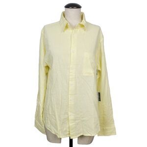 NEW Saks Fifth Avenue Top M Yellow Linen‎ Blend Button Front Collared Shirt